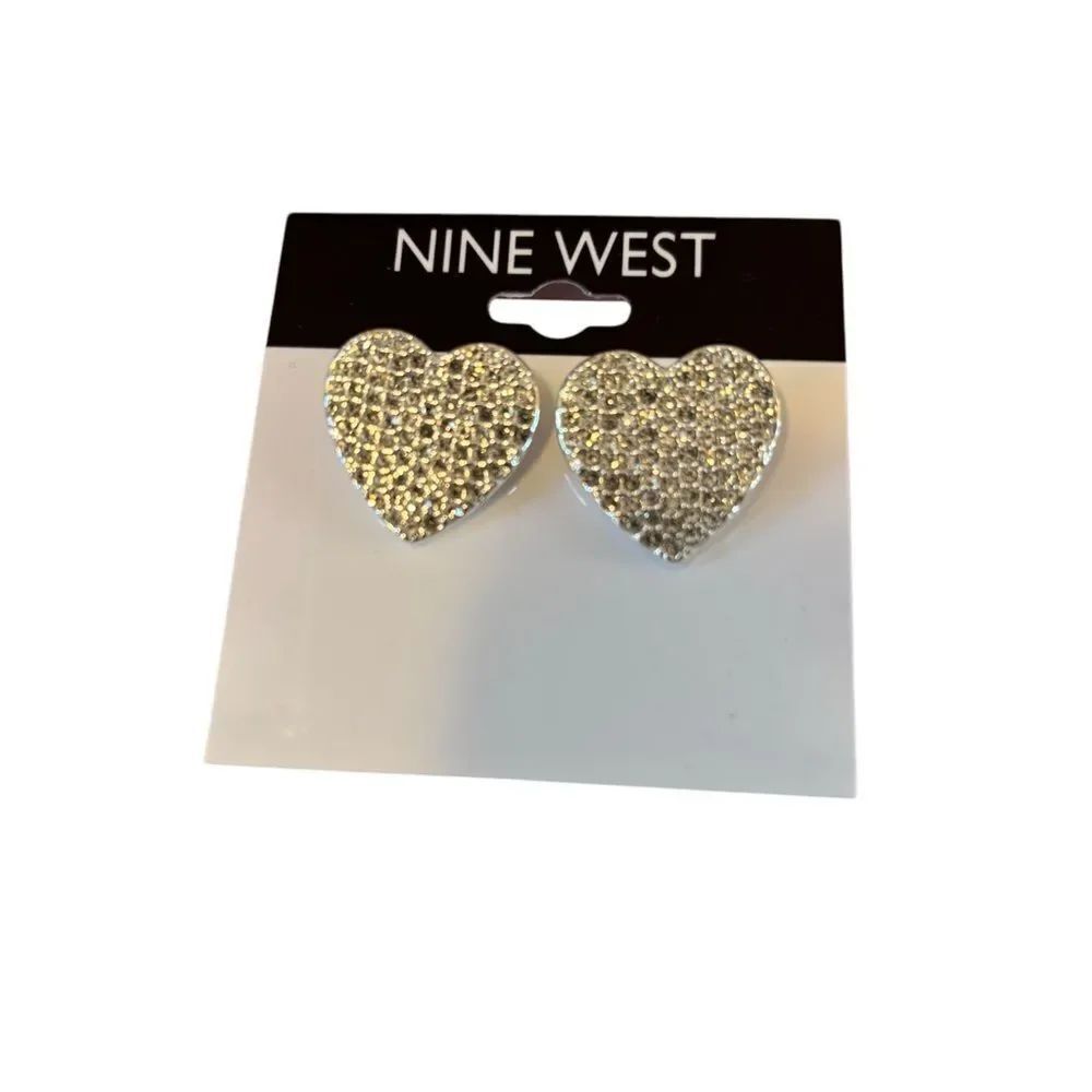 Nine West Pave Crystal & Silver Toned Heart Earrings